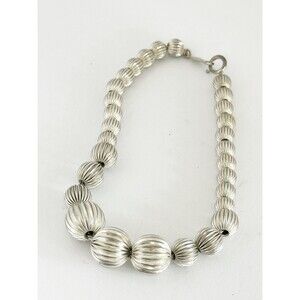 Sterling Silver Graduated Fluted Ball Bead Chain Bracelet  7.25" 8g